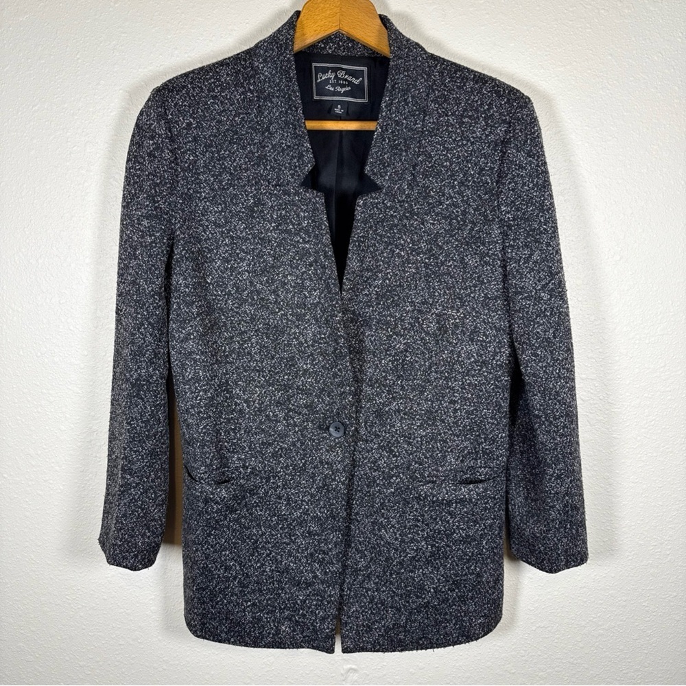Lucky Brand Women's S White Black One Button Blazer Jacket